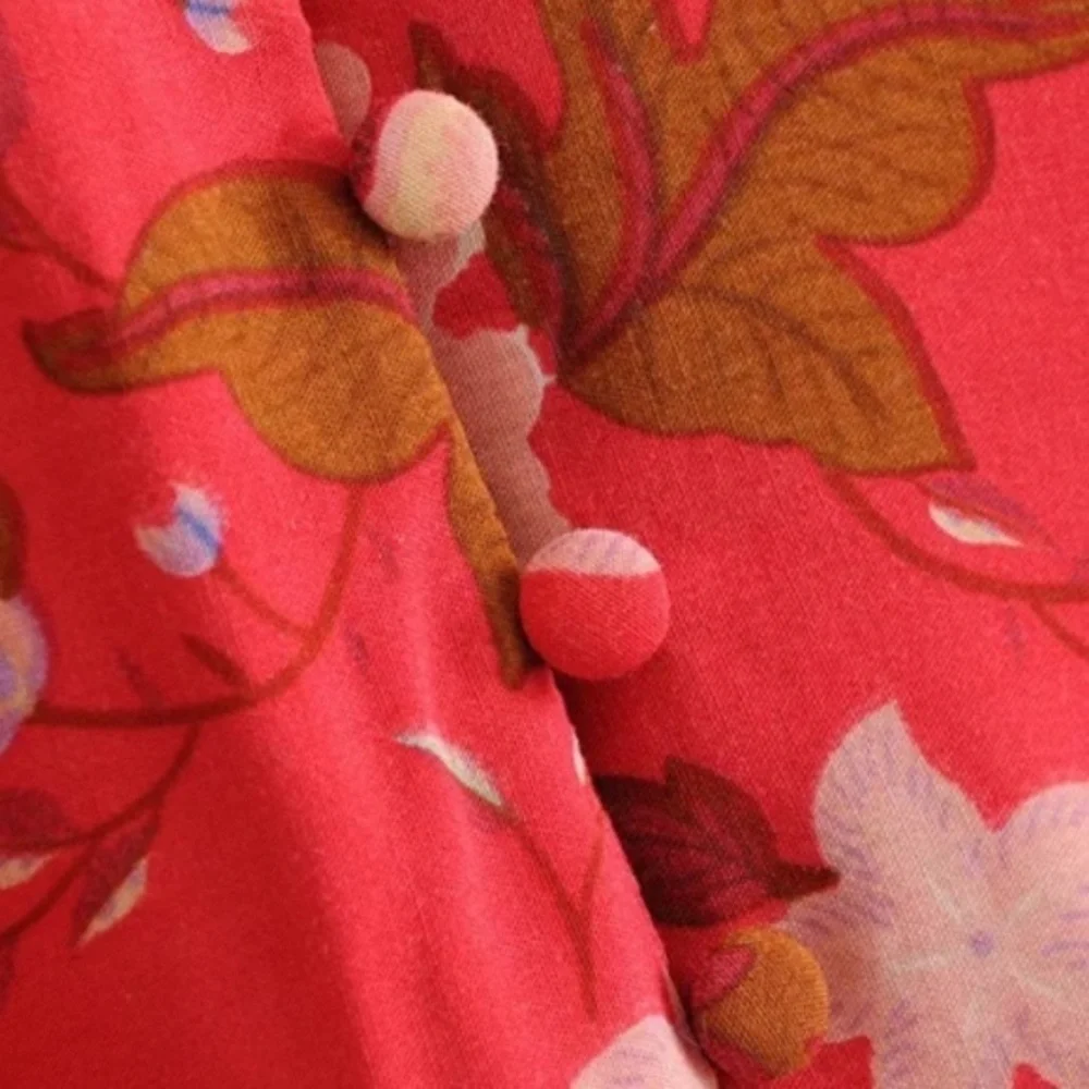 Boho Gypsy Red  Floral Print Midi Kimono Dress Cottagecore - Picture 7 of 10